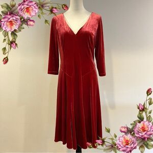 Coldwater Creek Elegant Red Velvet long sleeve knee length Dress